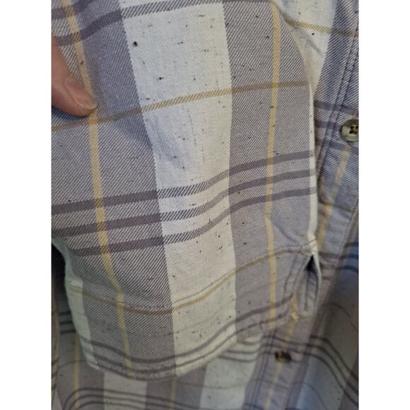 Carhartt Collarless Gray White Flannel 3/4‎ Sleeve Button Up Shirt Size 2XL - Picture 5 of 7